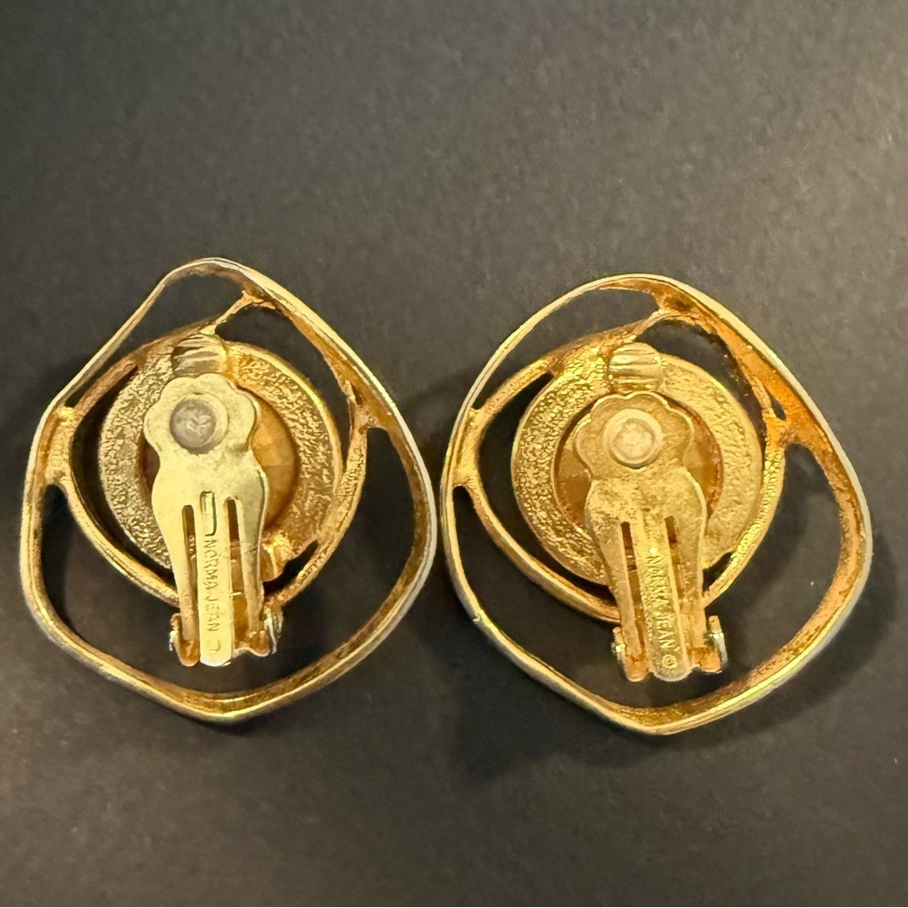 Vintage Norma Jean MODERNIST Rivoli Crystal Gold Tone Clip On Earrings - Picture 2 of 11
